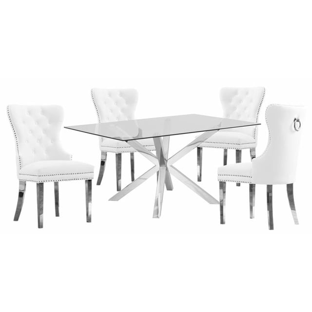 Rectangular 63" x 39" 5 Piece Dinette Set with Silver Stainless Steel and Chairs