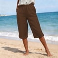 thumbnail image 5 of Ladies Cropped Trousers - Capri Pants for Women UK Petite Comfy Summer Three Quarter Length Trousers Stretchy Drawstring Waist Straight Leg Lounge Yoga Beach Capris Pants with Pockets, 5 of 6