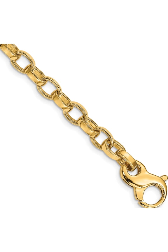 14K Yellow Gold 6.2mm Hand-Polished Fancy Link Bracelet (8.5 X 6.2) Made In Peru lk709-8.5