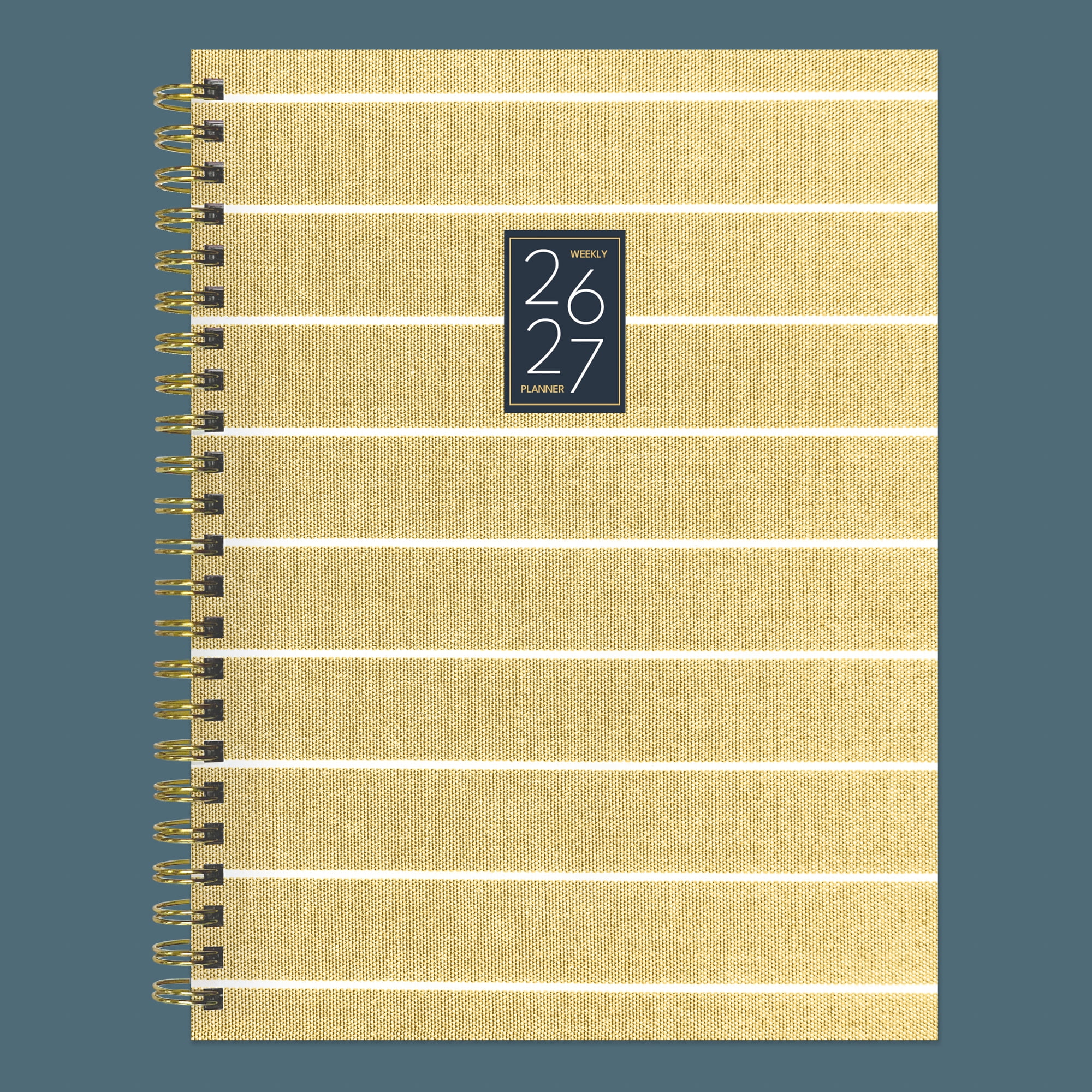 2026-2027 TF Publishing Yellow Linen 6.5" x 8" Academic & Calendar Weekly & Monthly Planner, Gold/White (AY27-9208)