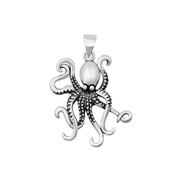 Sterling Silver Oxidized Sea Life Octopus Pendant .925 Ocean Nautical Charm Jewelry Female Unisex