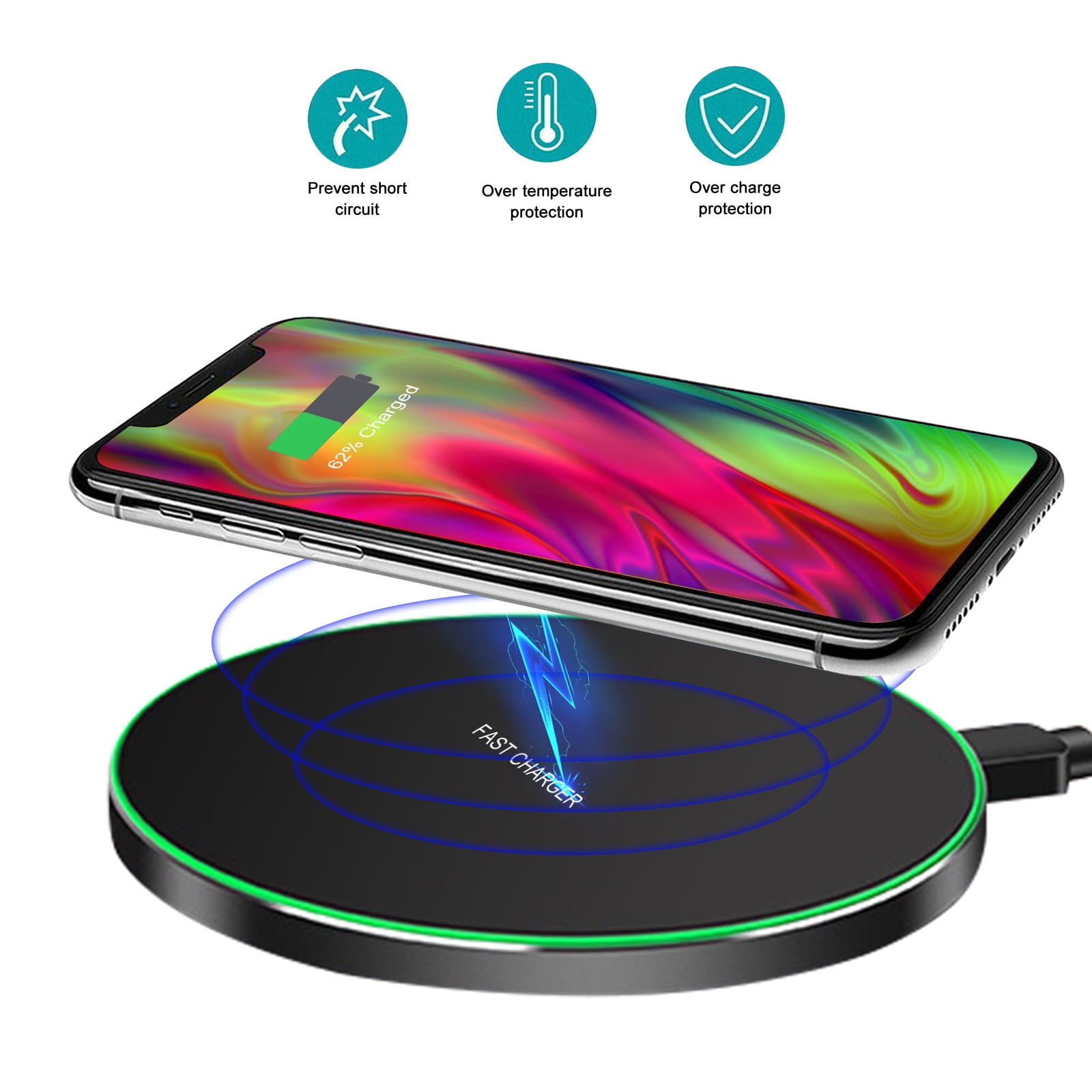 Black Samsung Galaxy Note 10+/Note 9/8/S7 S8 S9 S10+ S10e 10W Google Pixel 4 XL/3 XL HW P30 Pro/Mate 30/20 Pro Wireless Charger Stand 7.5W for Apple iPhone 11 Pro Max/Xs Max/XR/X/8 Plus