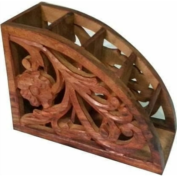 RATAN ENTERPRISES Home Decor Handcraft Wooden Remote Stand Holder/Stand/Organizer/Rack for Space Saving 5 Slot Storage Brown