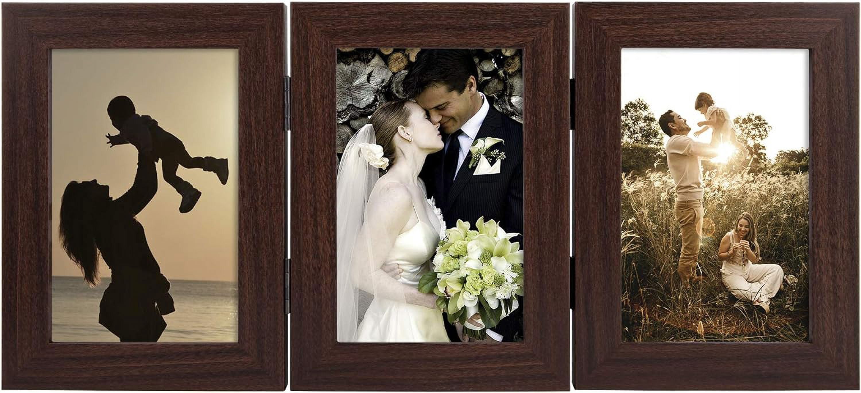 Golden State Art 5x7 Trifold Hinged Desk Top Picture Frame, Brown, 1-Pack