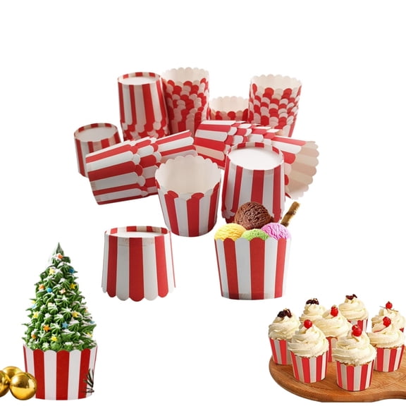 Paper Baking Cups,Set of 100 Red and White Stripes Baking Liners,Stripes Muffin Liners,QZS Muffin Baking Cups for Birthdays and Parties