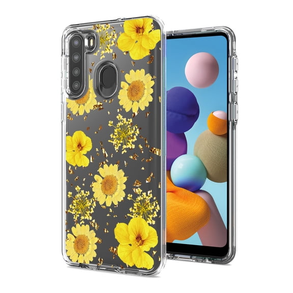 Pressed Dried Flower Design Phone Case For Reiko brand for Galaxy A21 In Yellow