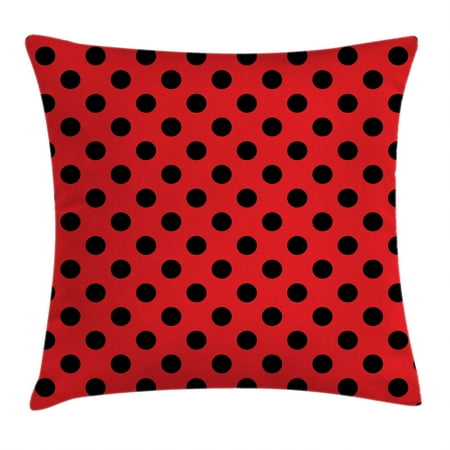 Bold Dot (Red and Black Throw Pillow Cushion Cover, Retro Vintage Pop Art Theme Old 60s 50s Rocker Inspired Bold Polka Dots Image, Decorative Square Accent Pillow Case, 16 X 16 Inches,)