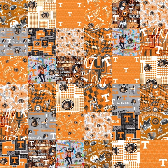 Official Licensed University of Tennessee Cheater Quilt Printed Cotton Fabric-Tennessee Volunteers Cotton Fabric with Patchwork Cheater Quilt Print-60” Width