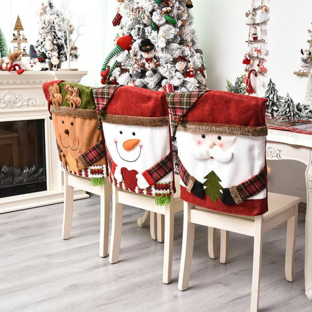 Christmas Chair Cover Removable Washable Stretch Seat Covers Xmas Deco Slipcover 