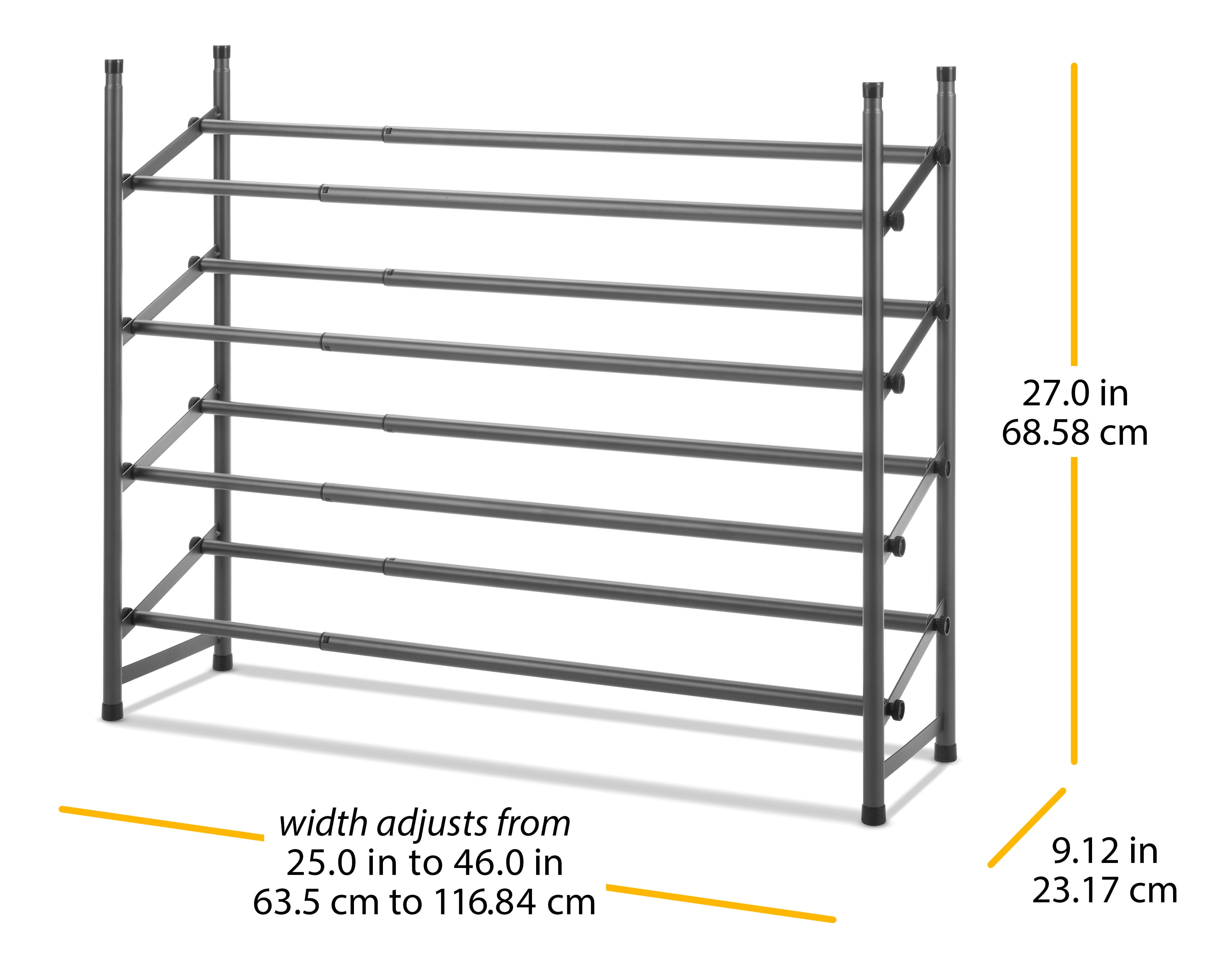 Whitmor 4-Tier Stackable & Adjustable Metal Shoe Rack, Space-Saving Closet Organizer, 16-Pair Capacity, Gunmetal Gray