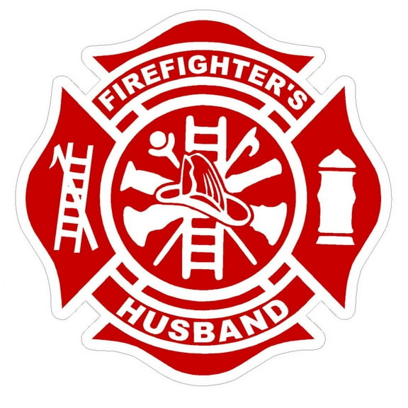 Firefighter's Husband (T28) Maltese Cross 4" Vinyl Decal Sticker Car Window