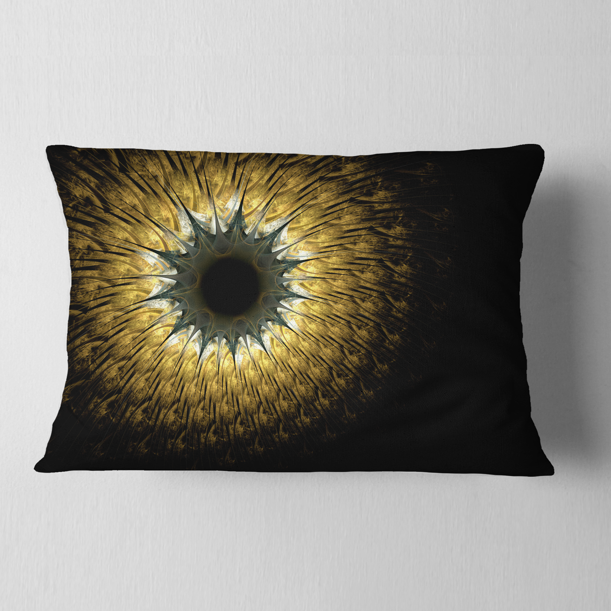 Designart 12" x 20" Contemporary and Modern Black Fractal and Flower Polyester Throw Pillow