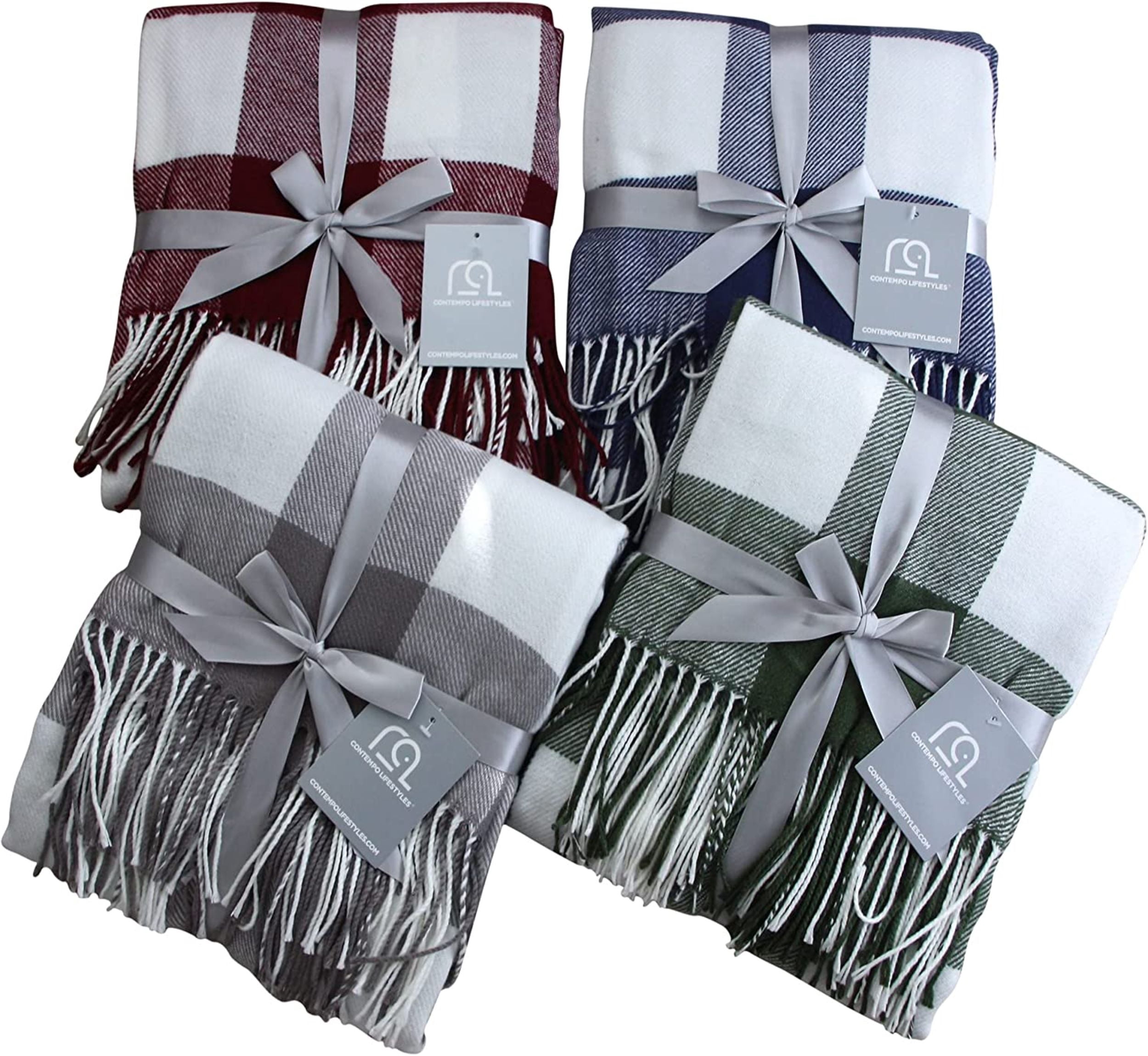 Buffalo Plaid Throw Blanket by Contempo Lifestyles – 50 x 70 Inch Decorative Classic Blanket – Comfortable and Ultra-Soft – Ideal for Living Room, Couch, Travelling, (Dark Denim/Ivory)