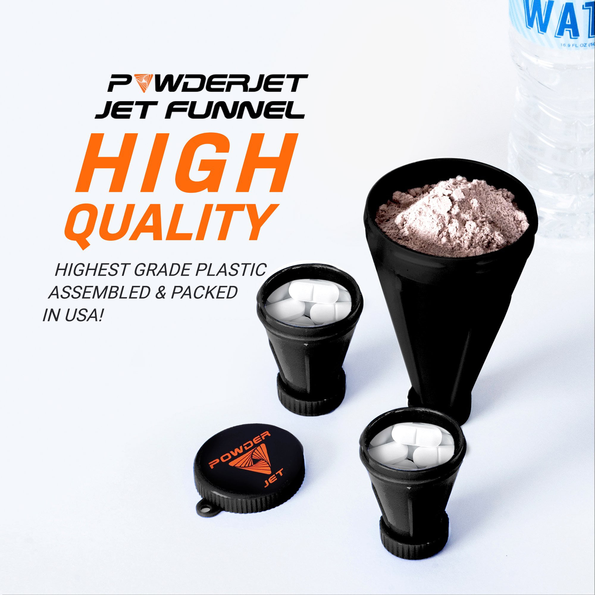 Protein Powder Funnel Set - Travel Protein Powder Container to Go with  Carabiner & Reinforced Caps to Stop Spills - Protein & Pre Workout Powder