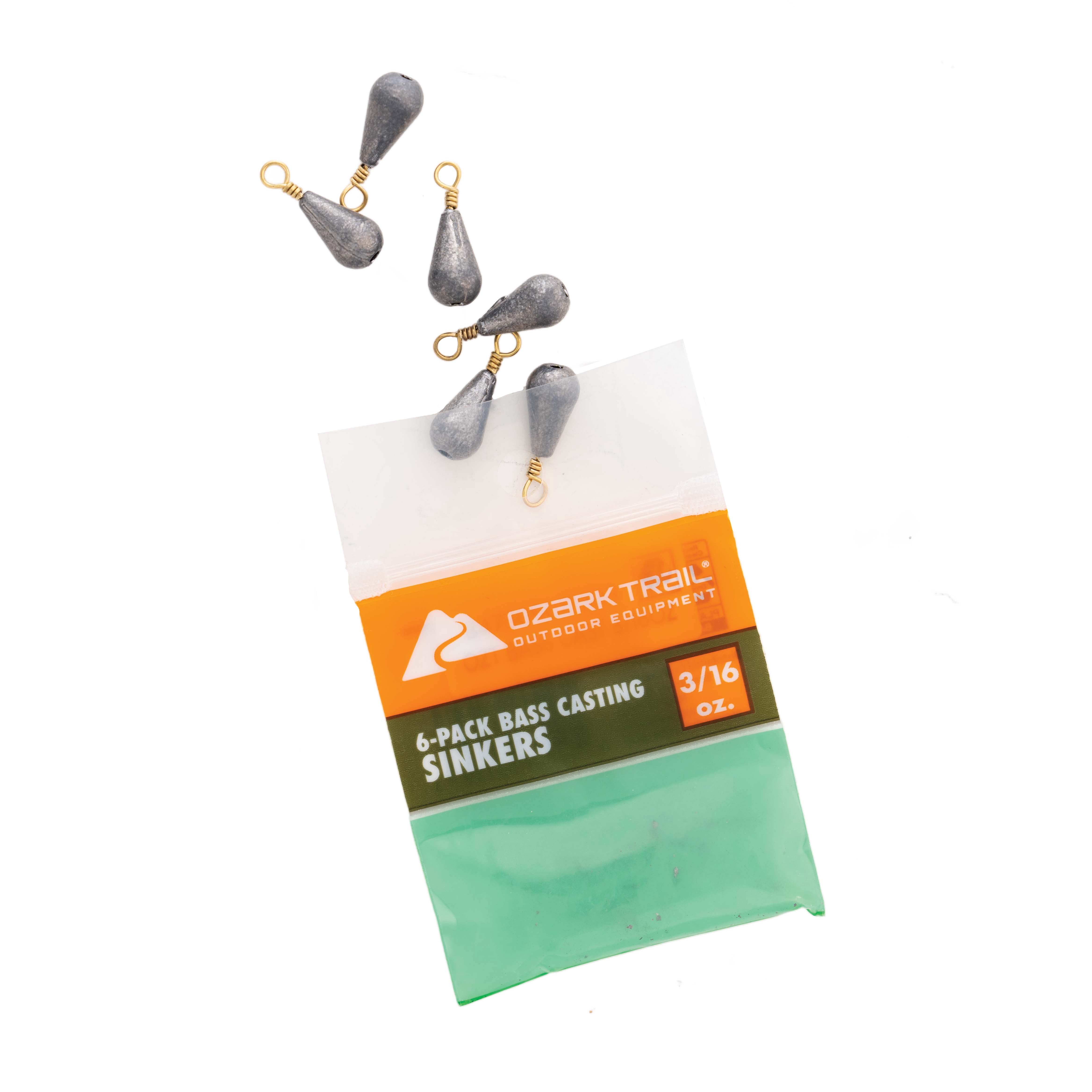 (6 pack) Ozark Trail Bass Casting Sinkers, 3/16 oz, 6-Pack