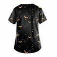 thumbnail image 3 of Halloween Print Scrub Tops for Women Breathable Pumpkin Cat Bat Pattern V-Neck T-Shirts Tee Tops with Pockets, 3 of 5