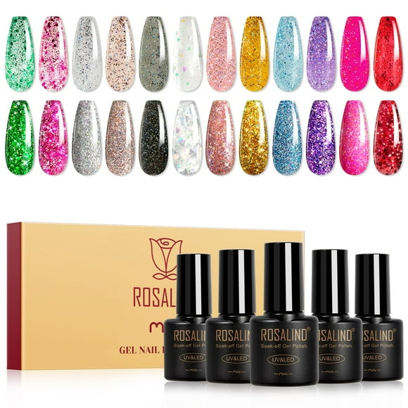 Set de esmaltes de uñas en gel con purpurina ROSALIND, 12 colores, 5 ml