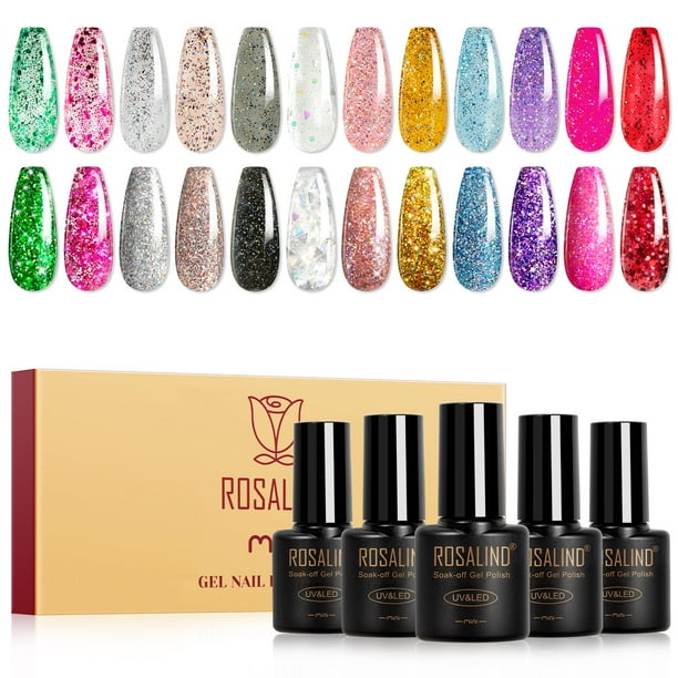 Set de esmaltes de uñas en gel con purpurina ROSALIND, 12 colores, 5 ml