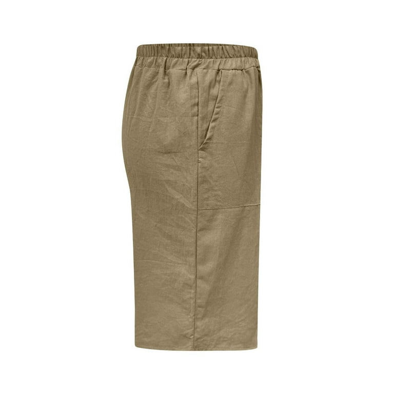 Women's High Waisted Knee Length Cotton Linen, Elastic Waist