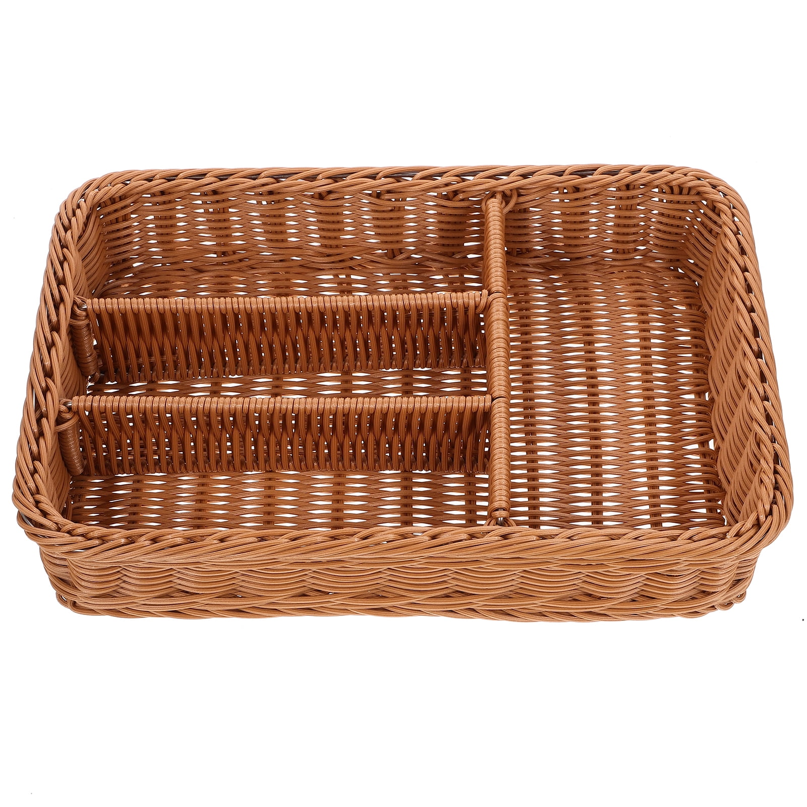 Oecoator 4-Compartment Woven Cutlery Organizer Basket for Kitchen Drawer and Tabletop Storage Solution