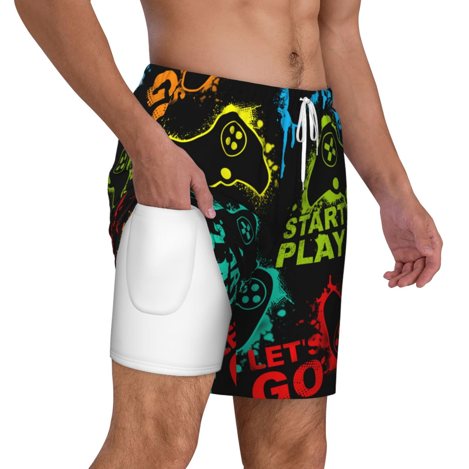 Xecao Play Game Start for Men's Swimming Trunks Swim Trunks Quick Dry Swim Shorts with Mesh Lining Funny Swimwear Bathing Suits