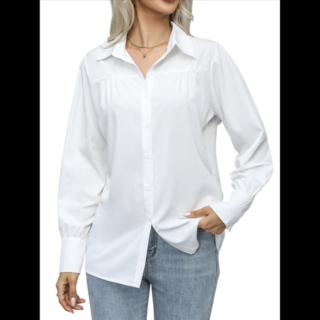 Blusa Elegante de Larga para Mujer, Estilo Informal, con Cuello Abotonado y Plisada Al Frente. M