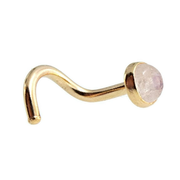 Nose Stud Screw Shaped Gemstone Nose Rings, Gold Nostril Corkscrew Piercing for Women Moonstone 3mm 18 gauge Right Side