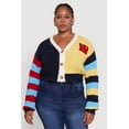 thumbnail image 2 of Womens Plus Size Daisy Color Blocked Striped W Initial Cardigan, 2 of 5