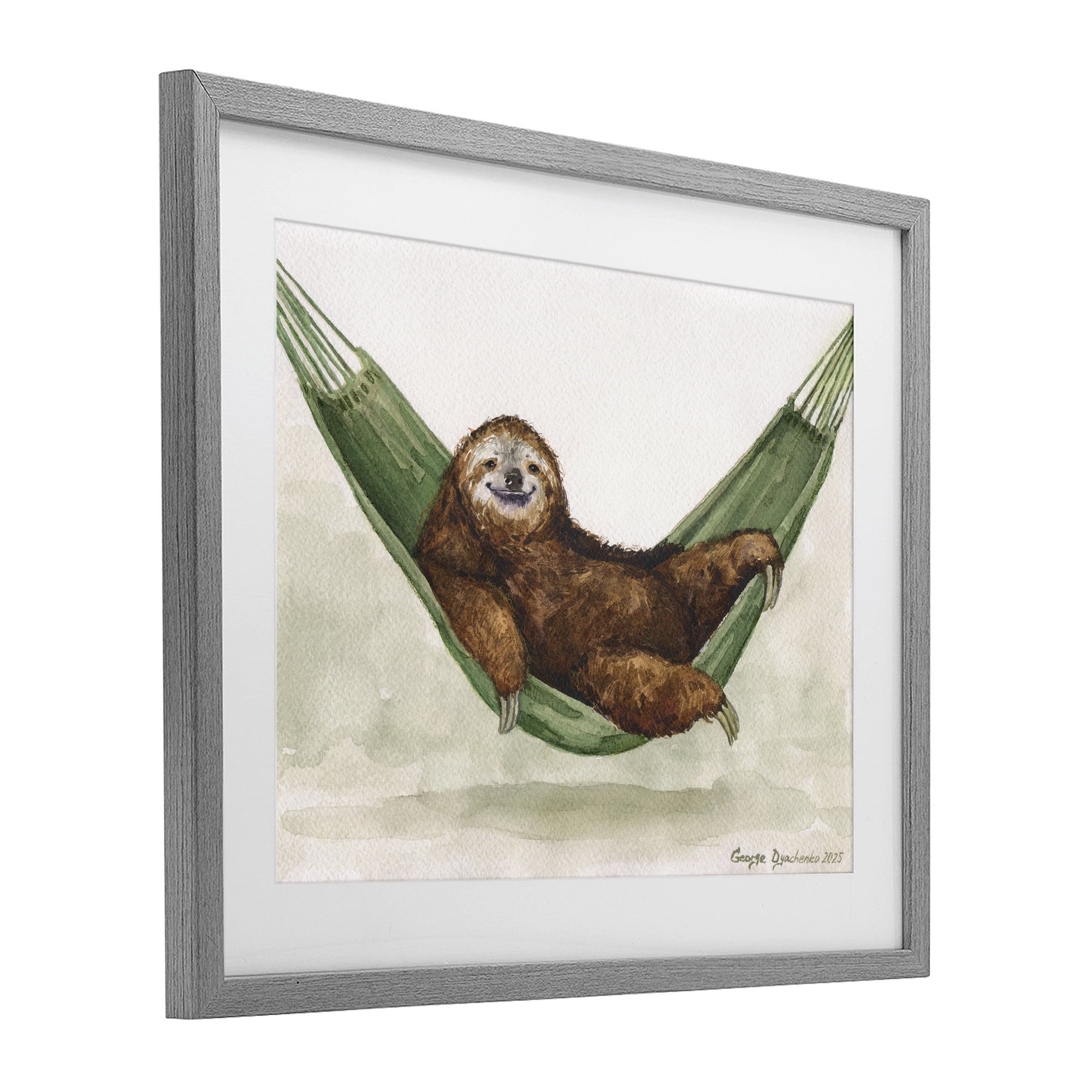 Stupell Industries Sloth On The Hammock Gray Framed Print Under Glass, design by George Dyachenko