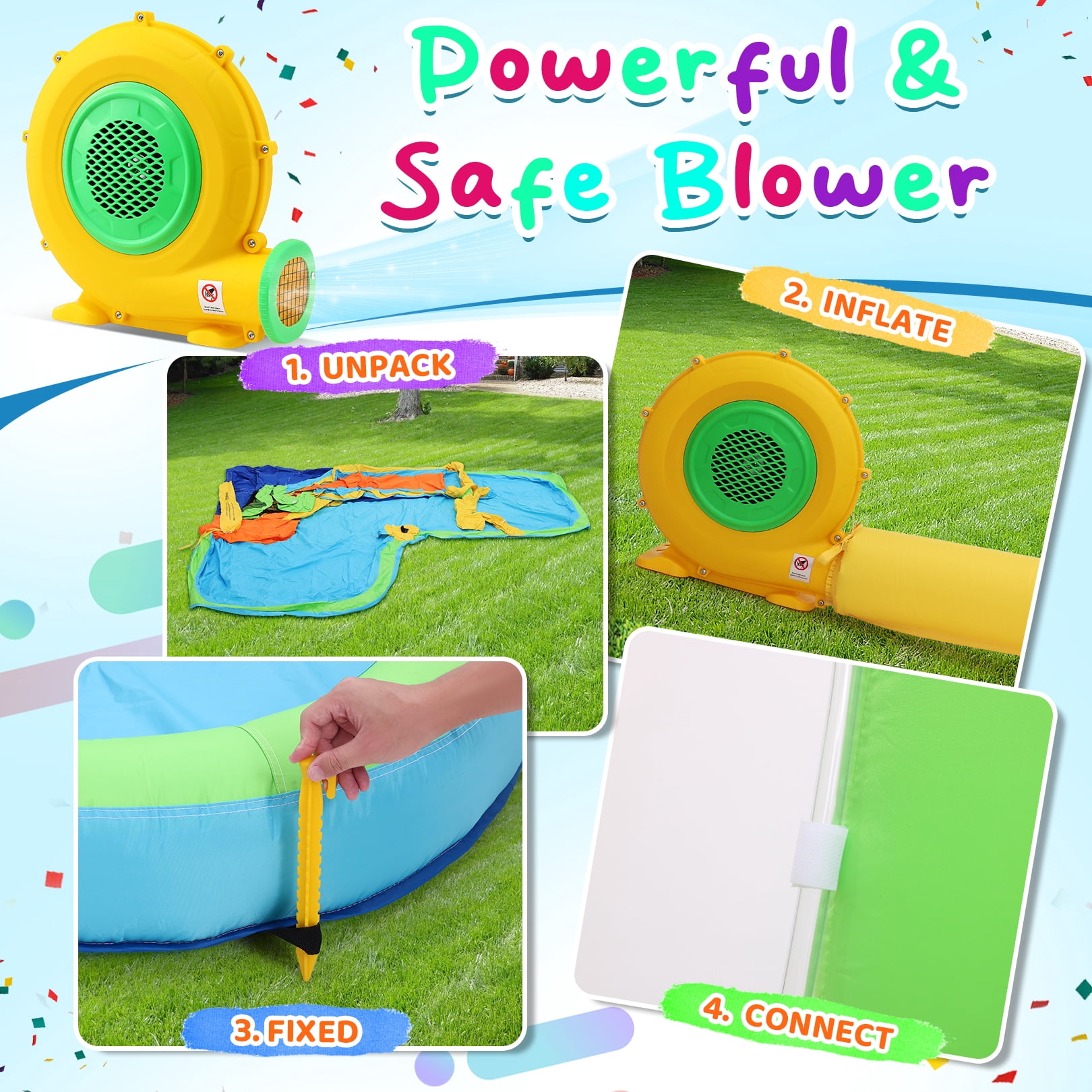 Funcid Inflatable Water Slide Bounce House for Kids, Dual Slides & Double Splash Pools, Ring Toss & Water Cannon, Arch & Overhead Sprinkler, Indoor Outdoor Play