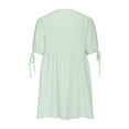 thumbnail image 5 of Sakmal Green Dresses for Women 2024 Casual Spring Mini V-Neck Cotton and Linen Solid Short Sleeve Pleated A-Line Dress, 5 of 6