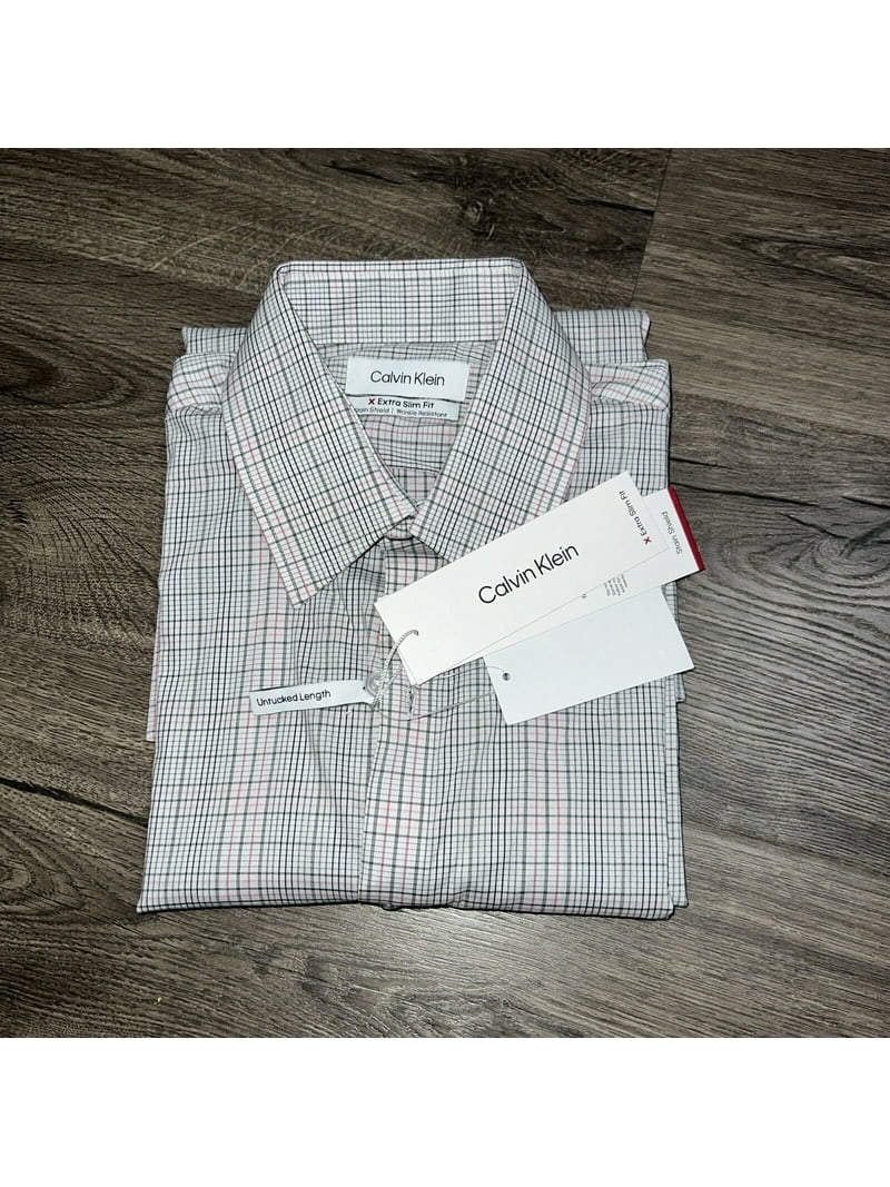 slim fit dress slacks Calvin Klein Slim Fit Stretch Dress Shirt in Blue Tonal Strip main image 0