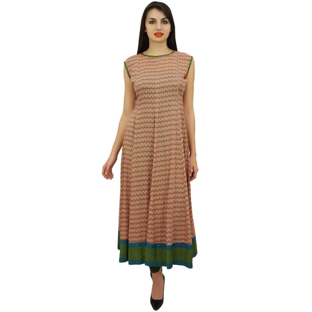 Phagun Kurta Kurti Évasée en Batiste de Coton Orange Imprimée Anarkali Vêtements - 26