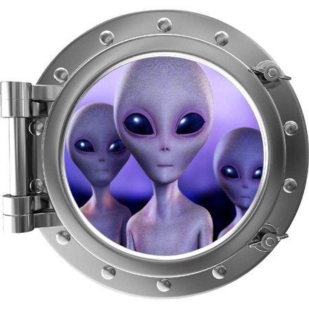 24" PortScape Aliens #3 Instant Space 3D Window Outer Space UFO Removable Vinyl Wall Sticker Decal Wall Art for Childrens Room Decor