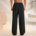 thumbnail image 4 of LWavelet Mens Linen Wide Leg Pants Elastic Waist Button Detail Summer Pants Black M, 4 of 6