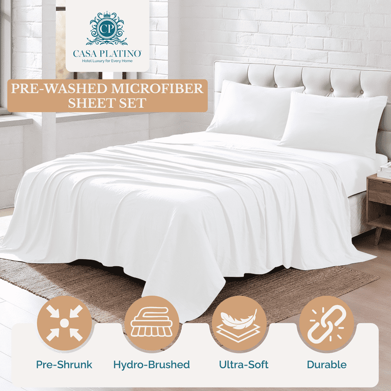 Casa Platino Queen Microfiber Sheet Set, 4-Piece White photo 8