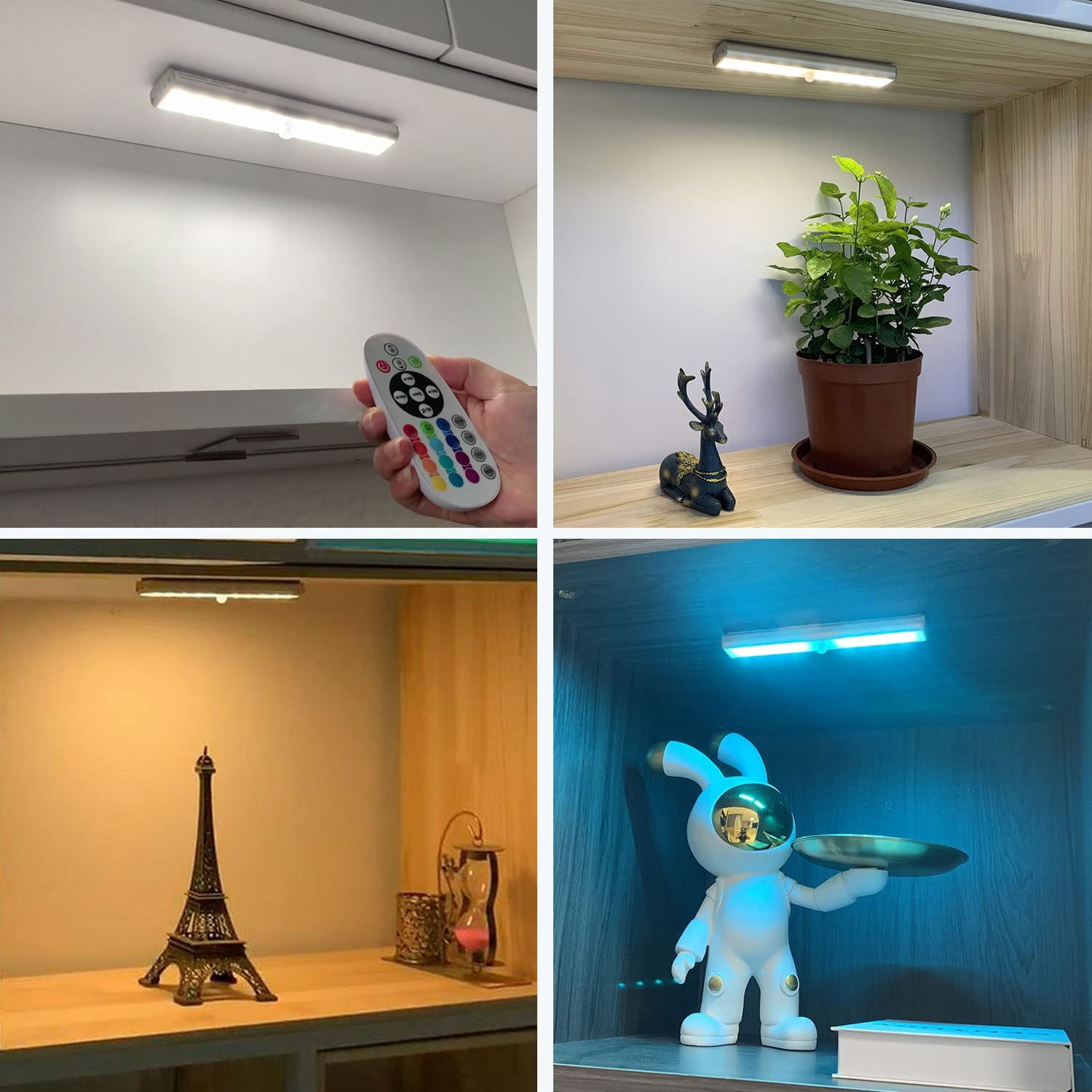Under Cabinet Lights Wireless, 48-LED Under Cabinet Lighting Rechargeable, Closet Light with Timer & Dimmable, Under Counter Lights for Kitchen Shelf Pantry Desk (4 Packs)