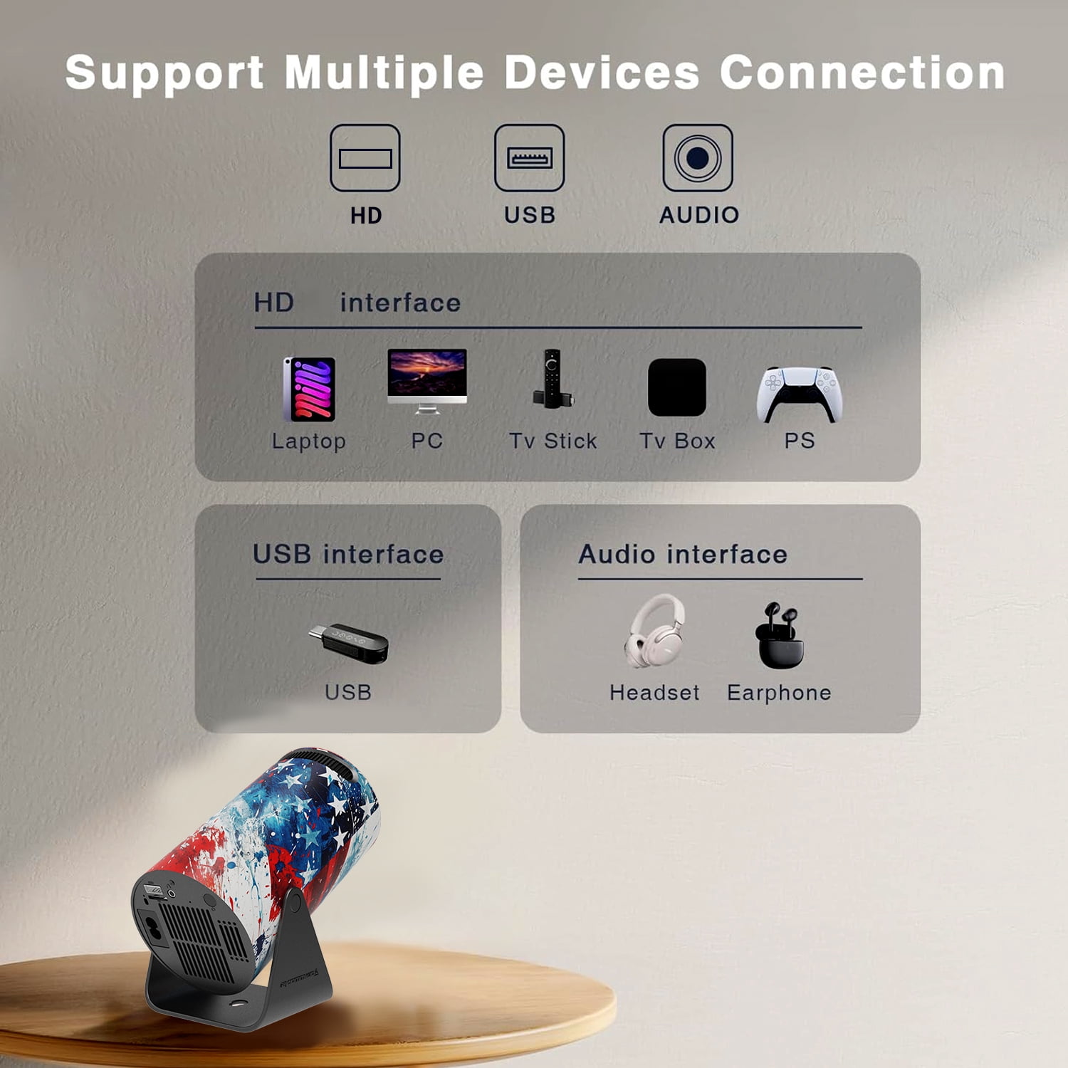 Mini Portable Projector with WiFi 6 and Bluetooth 5.0 Smart Projector 1080P Support Movie Projector 4K Decode Built-in Android 11.0 for Home Theater Compatible for Smartphone/Tablet/Laptop