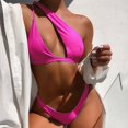 thumbnail image 4 of ENJOYW 2 Pcs/Set Bikini Set Solid Color Hollow Out Oblique Thong Women Swimsuit for SpaPolyester, 4 of 7