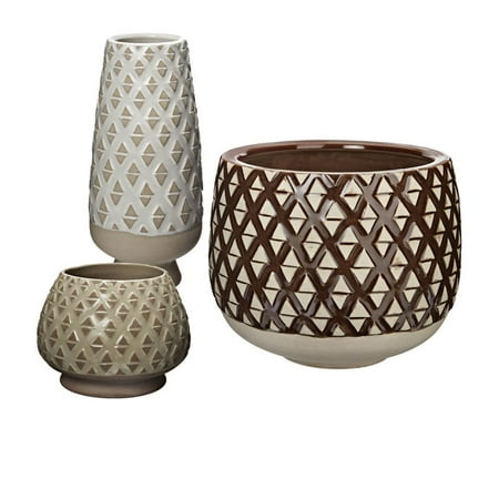 Dimond Home Two Tone Lattice 3 Piece Pot Set in Neutral Glaze