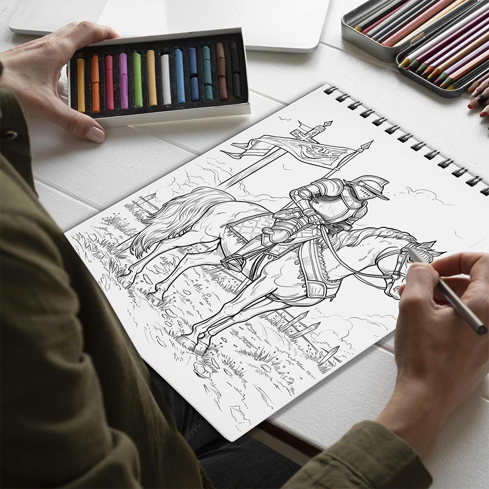 Netecom Cavalier Knight Coloring Book for Adults, Spiral Bound, Soft Cover