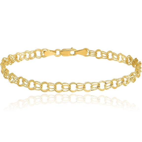 10K Solid Yellow Gold 3mm Double Link Chain Charm Bracelet