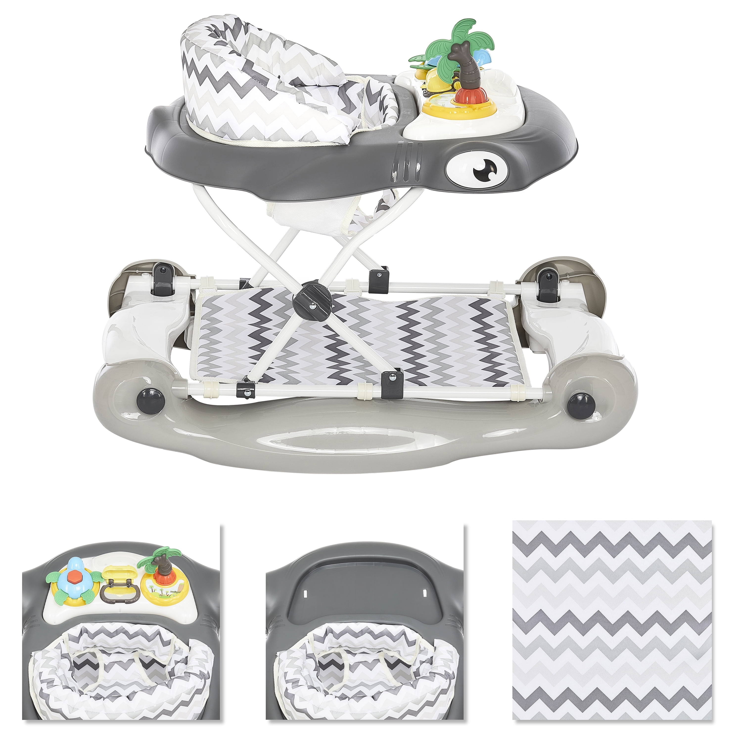 Dream on Me 2-in-1 Aloha Fun Activity Baby Walker in Grey, Easy to Fold and Store
