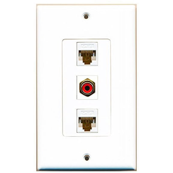 RiteAV - 1 Port RCA Red 2 Port Cat6 Ethernet White Decora Wall Plate Decorative