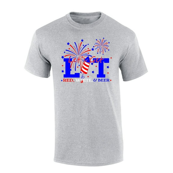 Trenz Shirt Company Let's Get Lit Red White and Beer Funny Short Sleeve T-Shirt-Sports Grey-3XL