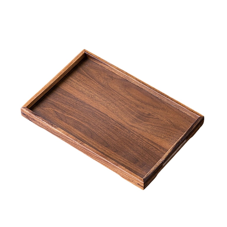 Rkxzt Wooden Tray,Wooden Tea Tray with Cup Storage 38x28cm Multi