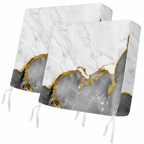 Outdoor Patio Cushion Covers 2 Pack Black Marble Chair Pads Slipcovers with Ties & Zipper Waterproof Seat Cover White Modern Abstract Art Luxury Seat Cushion Covers for Outdoor Couch Sofa 20x18 Inch