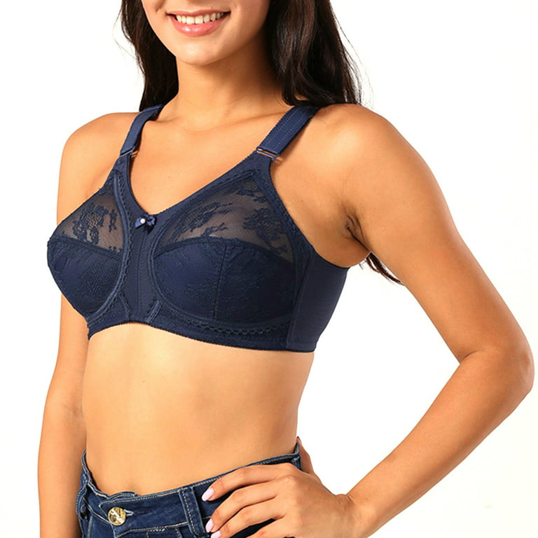 ALSLIAO Ladies Plus Size Firm Support Non Wired Lace Non Padded Full Cup Bra  Minimiser Blue 95C/42C 