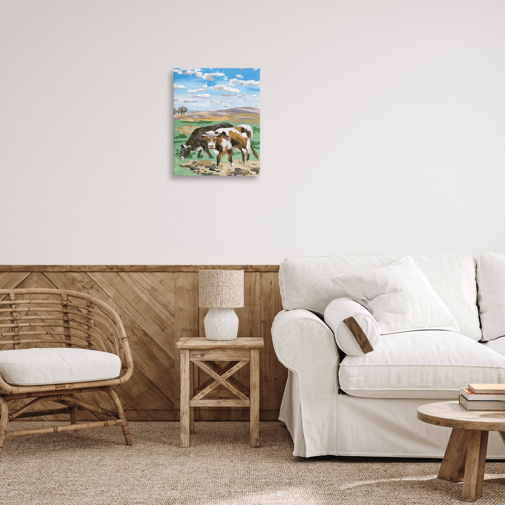 Stupell Industries Grazing Cattle Landscape Animals Painting Wrapped Canvas Art Print Wall Art, 16 x 20
