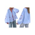 thumbnail image 2 of Pudcoco Chemises à Manches Longues pour Femmes Broderie Cœur à Carreaux Nœud devant Blouses Mode Printemps Été Hauts Décontractés, 2 of 9